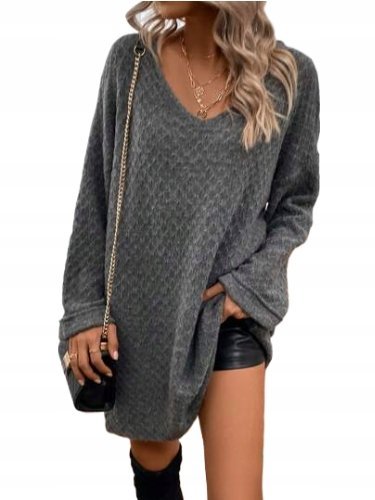 SHEIN SWETER Z DŁUGIM RĘKAWEM DŁUGI SZARY S ŁŁG