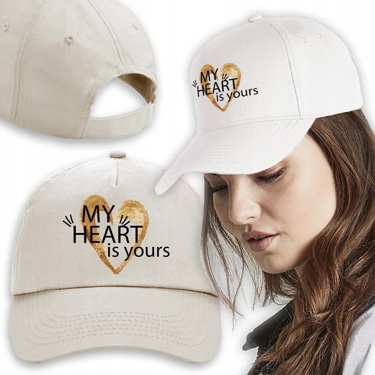 Czapka Beż Daszek Na Wiosnę MY HEART IS YOURS Wz