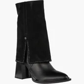 Kozaki damskie - Botki Damskie Skórzane Buty Na Obcasie Zimowe Ocieplane Kozaki Czarne Maciejka K7206-01/00-8 Czarny 38 - miniaturka - grafika 1
