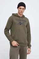 Bluzy męskie - Reebok bluza męska kolor zielony z kapturem z nadrukiem - miniaturka - grafika 1