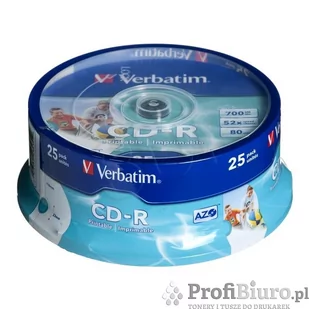 Płyty CD-R Verbatim 700MB 52x Cake Box - 25 szt. - Do nadruku - Nośniki danych - miniaturka - grafika 1