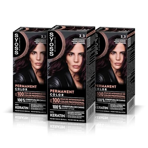 SYOSS Permanent Color 3 – 3 skrzypce Intensywna farba do włosów i intensywna maska keratynowa, do profesjonalnego pokrycia siwych włosów, trwały kolor i intensywna pielęgnacja, opakowanie 3 szt