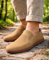 Mokasyny męskie - Mokasyny męskie ażurowe P-4-7043 beżowe półbuty rozmiar: 41 - miniaturka - grafika 1