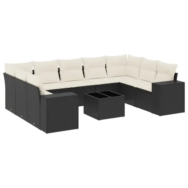 Zestaw Wypoczynkowy Rattan PE - Czarny, 62x62x69 cm, Kremowy