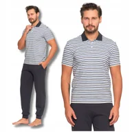 Piżamy damskie - Piżama Męska Bluzka w Paski Krótki Rękaw Długie Spodnie Klasyczna MORAJ - M - miniaturka - grafika 1