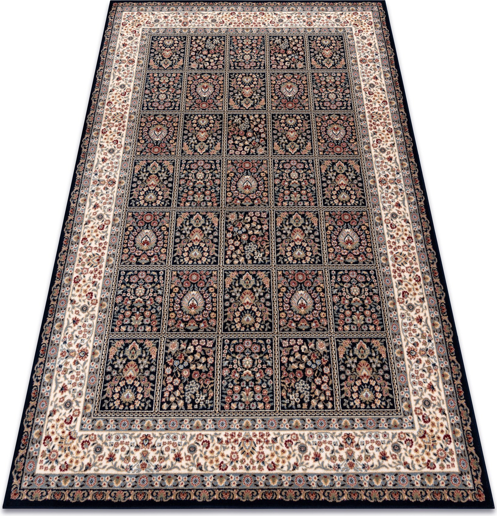 Dywan NAIN Kwiaty, ramka 1181/51011 granat / beż niebieski 200x300 cm