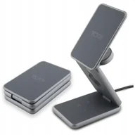 Ładowarki do telefonów - Ładowarka indukcyjna TUMI składana 3w1 15W + pokrowiec szary - miniaturka - grafika 1