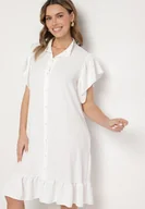 Sukienki - Biała Sukienka Koszulowa z Guzikami i Falbankami Tenalena - miniaturka - grafika 1