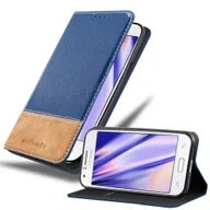 Etui i futerały do telefonów - Etui Cadorabo do Samsung Galaxy J1 2015 w kolorze ciemnoniebieskim brązowym Etui na telefon komórkowy z magnetycznym zamknięciem, funkcją podstawki i miejscem na kartę Etui Etui ochronne Etui z klapką w stylu książki - miniaturka - grafika 1