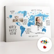 Tablice i flipcharty - Szkolna Tablica korkowa 60x40 cm, Kolorowe Pinezki, wzór Niebieska mapa ziemi - miniaturka - grafika 1