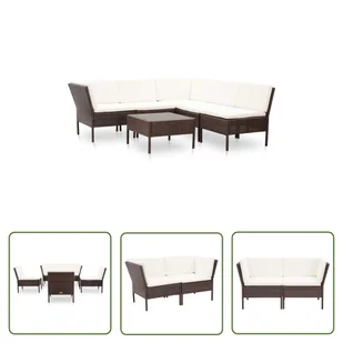 The Living Store 6-cz. zestaw wypoczynkowy do ogrodu - poduszki - rattan PE - brąz - Sofa Ogrodowa I Stolik - Meble ogrodowe - miniaturka - grafika 1