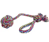 Zabawki dla psów - Dingo Piłka ze sznurka wielokolorowa z rączką - miniaturka - grafika 1