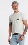 Koszulki męskie - Ombre Męski casualowy t-shirt z naszytą kieszonką - kremowy V8 OM-TSCT-0109 XL - miniaturka - grafika 1