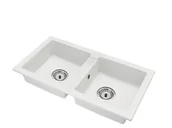 Zlewozmywaki - Brado Kuchenny Zlewozmywak Granitowy Dwukomorowy Borys Syfon Chrom - miniaturka - grafika 1