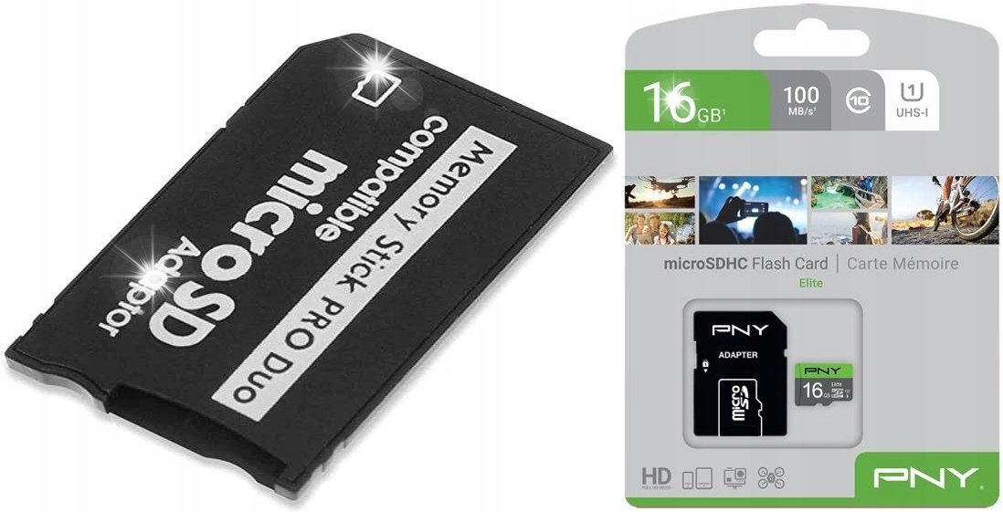 Karta pamięci 16GB microSDHC CL10 +adapter PSP Memory Stick Pro