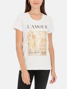 Bluzki damskie - Dzianinowy t-shirt z połyskującym nadrukiem L'AF Tessa - miniaturka - grafika 1