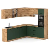 Meble kuchenne - Kuchnia marra z blatem duża 4.6m narożna wotan dąb wotan butelkowa zieleń - miniaturka - grafika 1