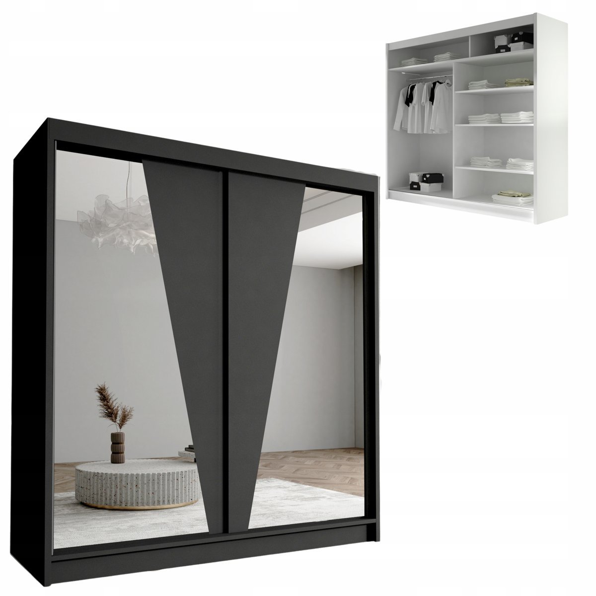 SZAFA przesuwna z lustrem 180 X 215 BELLA VI duża pojemna GARDEROBA półki