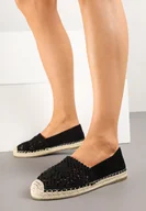 Espadryle damskie - Czarne Ażurowe Espadryle Ozdobione Plecionym Sznurkiem Sdivaya - miniaturka - grafika 1
