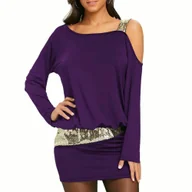 Sukienki - Asymetryczna sukienka zdobiona cekinami - Fioletowy - miniaturka - grafika 1