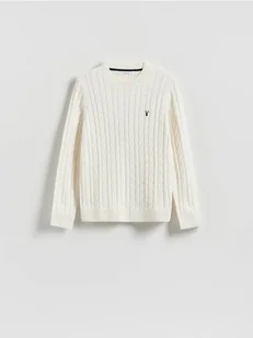 Reserved - Sweter z warkoczowym splotem - złamana biel - Swetry męskie - miniaturka - grafika 1