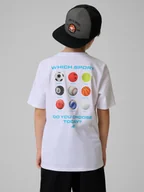 Koszulki dla chłopców - 4F T-shirt regular z nadrukiem chłopięcy - biały 164 (13-14 lat) - miniaturka - grafika 1