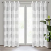 Firany - Firana gotowa na przelotkach MARGARET 140x250 Eurofirany biała poprzeczne pasy a'la piórka - miniaturka - grafika 1