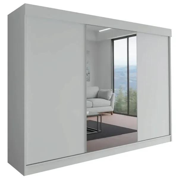 SZAFA MILAN BIAŁA - 3D 200 CM - 1 LUSTRO - garderoba przesuwna