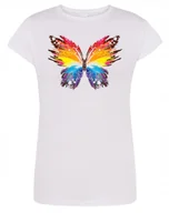 Koszulki i topy damskie - T-Shirt fajny kolorowy nadruk MOTYL r.M - miniaturka - grafika 1