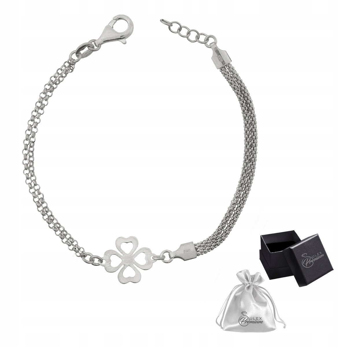 Bransoletka srebrna rodowana Koniczynka