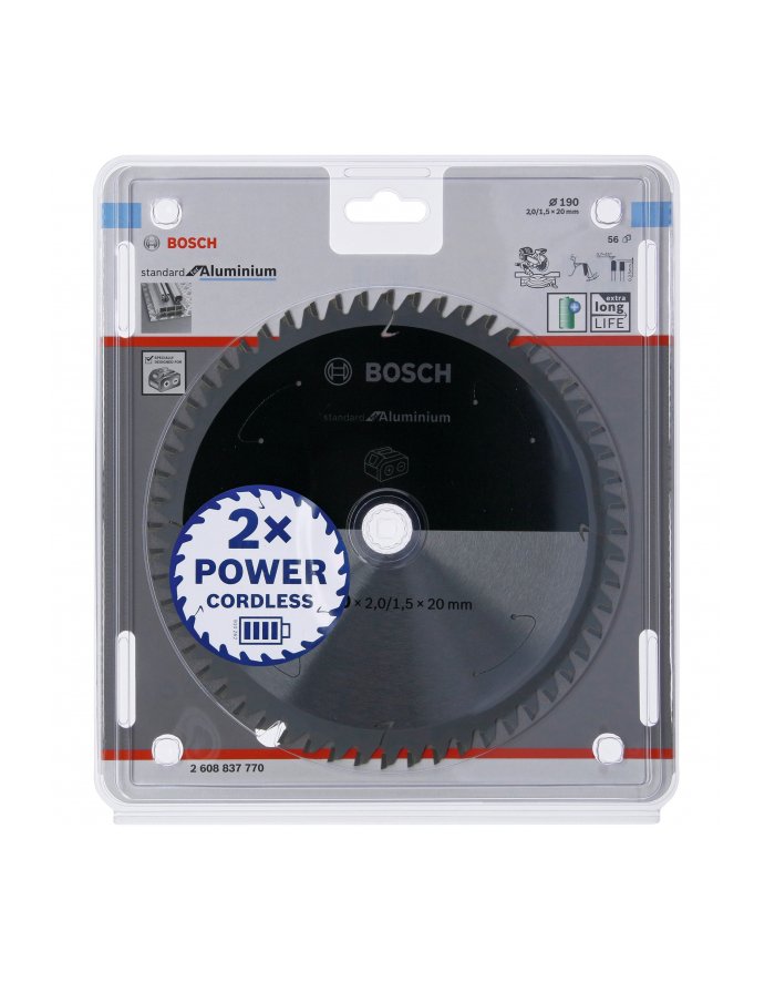 Bosch circular saw blade standard for aluminum, 190mm, 56Z bore 20mm, for cordless saws