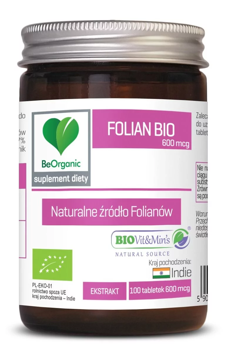 Beorganic Folian BIO 600 mcg Naturalne źródło Folianów (100 tab) BeOrganic brg-032