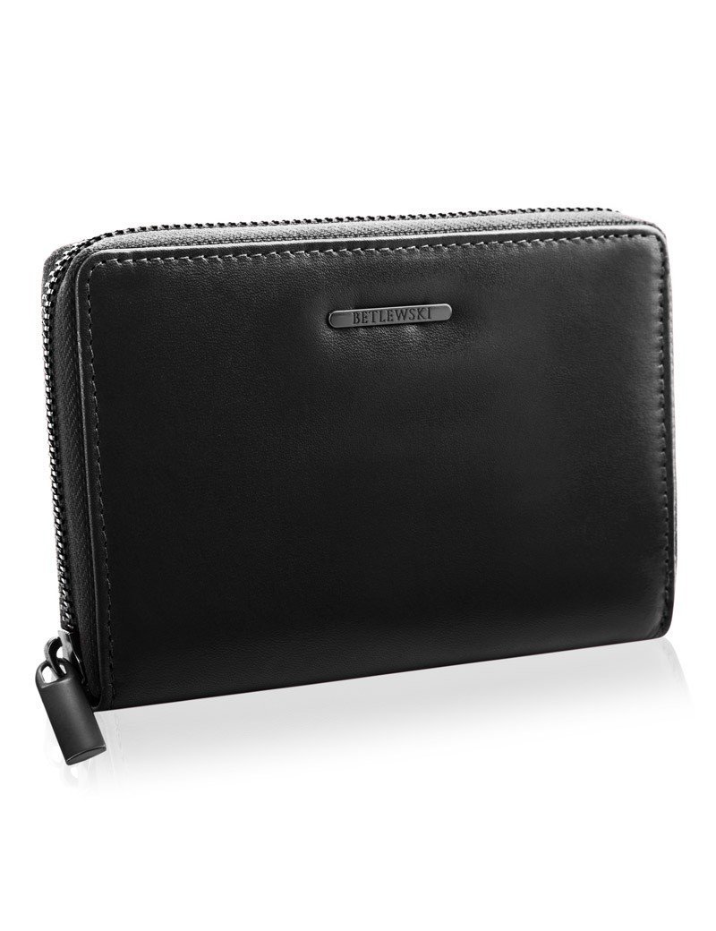 Betlewski, Portfel skórzany damski, czarny, 10x14,5 cm
