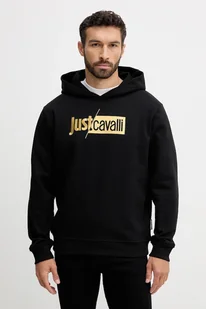 Just Cavalli bluza bawełniana męska kolor czarny z kapturem z nadrukiem 79OAIB01 CF802 - Bluzy męskie - miniaturka - grafika 1