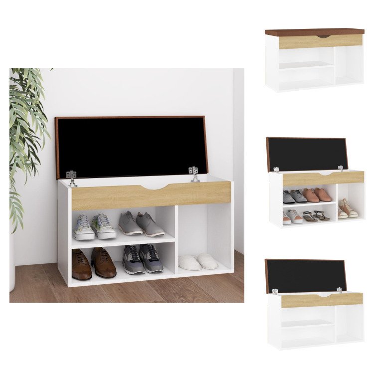 vidaXL Ławka na buty z poduszką Biały dąb sonoma 80x30x47cm Materiał drewnopochodny - Półki i szafki na buty