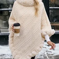 Swetry damskie - TEMU Elegancka damska chusta z imitacji - miękka, ciepła zimowa peleryna z falbanką, szykowny i paskowany design, przytulna odzież wierzchnia na - miniaturka - grafika 1