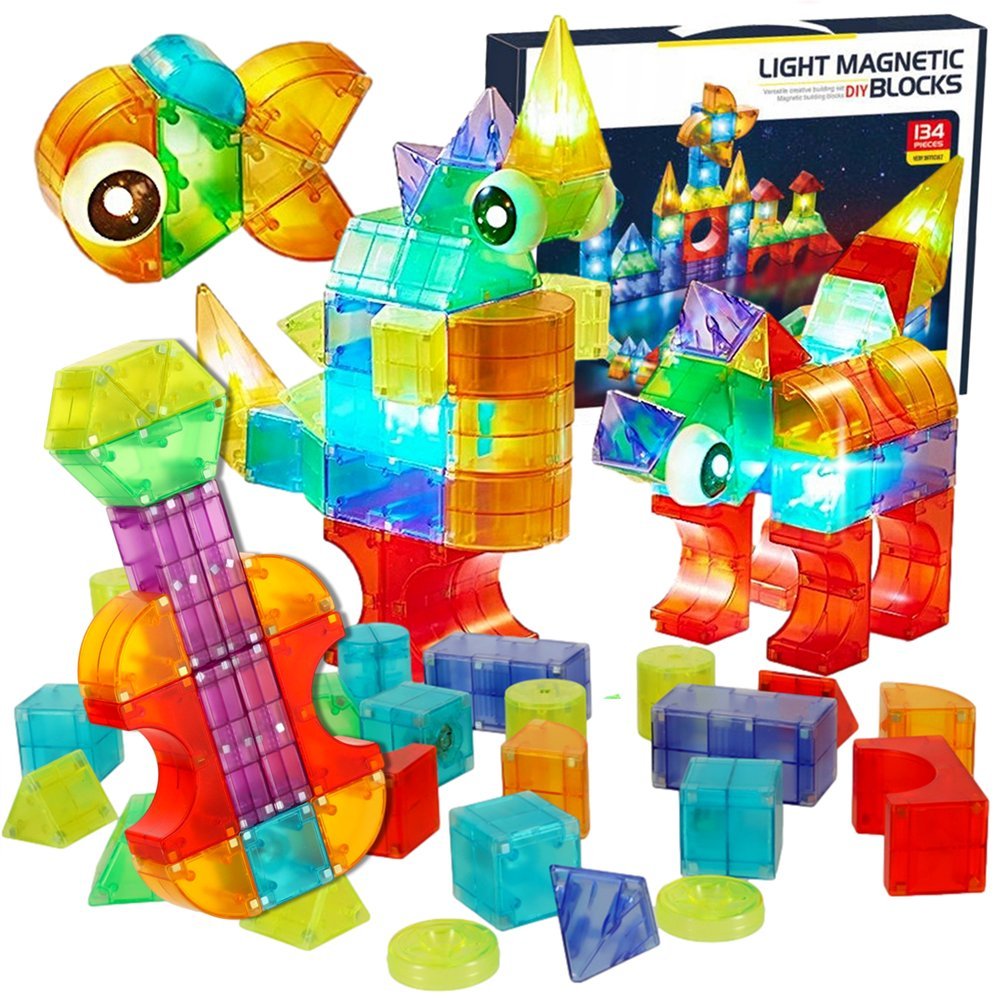 KLOCKI MAGNETYCZNE ŚWIECĄCE KOSTKI 3D KONSTRUKCYJNE EDUKACYJNE Zestaw 134el
