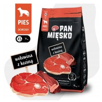 Pan Mięsko Sucha Karma Dla Psa Wołowina Z Koziną 9kg Chrupki Rozmiar XS