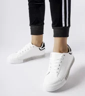 Sneakersy damskie - Biało-czarne sneakersy z cyrkoniami Dina-38 - miniaturka - grafika 1