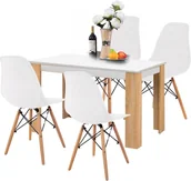 Stoły z krzesłami - Stół + 4 Krzesła Nowoczesny Skandynawski Styl Skandi Biała - miniaturka - grafika 1