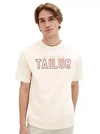 Koszulki męskie - T-shirt męski TOM TAILOR o wygodnym kroju z nadrukowanym logo, 18592-vintage beż, XL - miniaturka - grafika 1