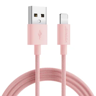 Kabel przewód w oplocie do iPhoneUSB-A - Lightning 2m pastel różowy - Kable USB - miniaturka - grafika 1