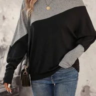 Bluzki damskie - TEMU Elegancka Damska Bluzka z Rękawami Nietoperz - Szaro-Czarne Kolorowe Połączenie, Okrągły Dekolt, Casual i Elegancka, Wszechsezonowa Krótka - miniaturka - grafika 1