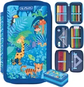 Piórniki - Piórnik potrójny trzykomorowy z wyposażeniem 31el Jungle Safari HERLITZ - miniaturka - grafika 1