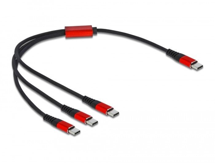 DeLOCK USB Charging Cable 3 in 1 USB Type-C to 3 x USB Type-C 30 cm black / red, 0.3 m, USB C, 3 x USB C, USB 2.0, Black, Red