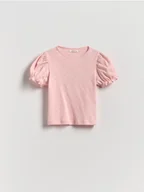 Bluzki dla niemowląt - Reserved - Bawełniana bluzka z bufkami - pastelowy róż - miniaturka - grafika 1
