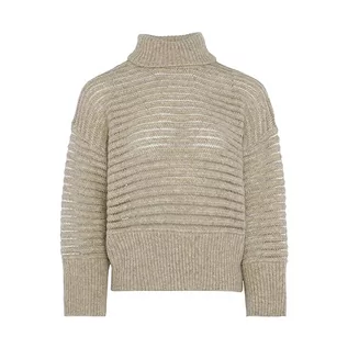 Swetry damskie - Caneva Damski sweter z wysokim dekoltem w paski teksturowany sweter kremowy, rozmiar XL/XXL, kremowy, XL - grafika 1