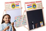 Tablice i flipcharty - Dwustronna Tablica Dla Dzieci kredowa z Liczydłem i Zegarem Edukacyjna - miniaturka - grafika 1