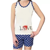 Piżamy damskie - Piżama damska bez rękawów ecru spodenki granat L/XL - miniaturka - grafika 1