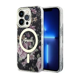 Guess GUHMP14LHCFWSK do Apple iPhone 14 Pro 6.1" czarny/black hardcase Flower MagSafe - Etui i futerały do telefonów - miniaturka - grafika 1